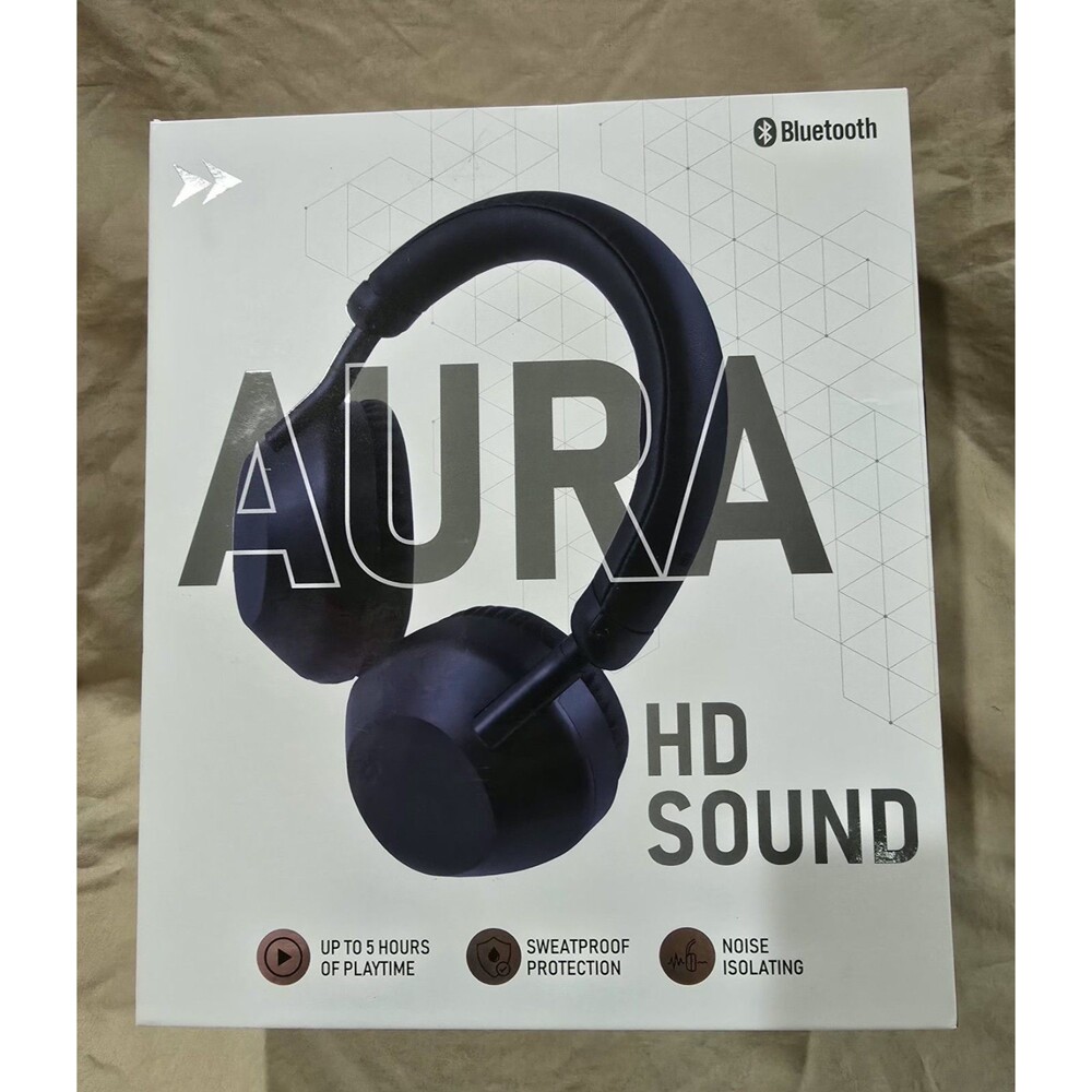 Aura HD Sound Blue Bluetooth Wireless Headphones Noise Isolating New Sealed (X9)